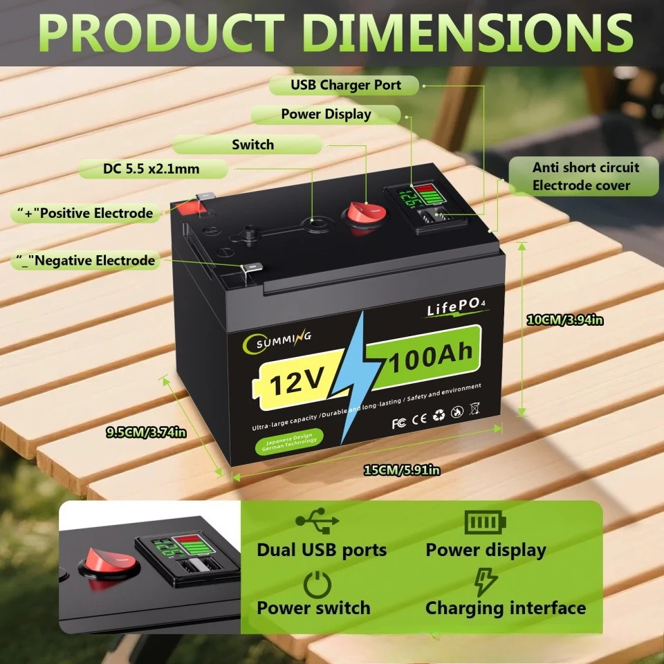 12V 150Ah LiFePO4 Lithium Battery Deep Cycle Built-in BMS for Solar Panels Fish Finders Power Wheels CE ROHS