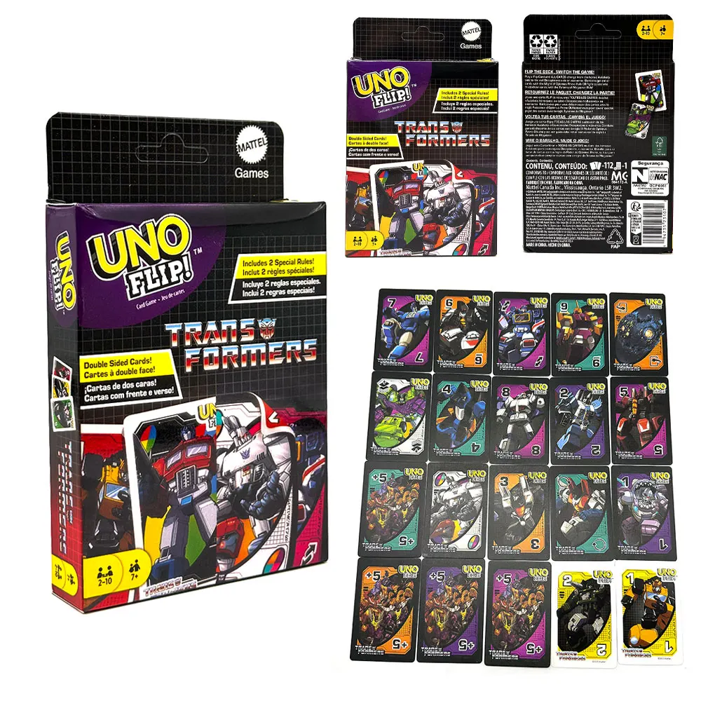 Mattel Games UNO TRANS FORMERS Card Game for Family Night Featuring Tv Show Themed Graphics and a Special Rule for 2-10 Players