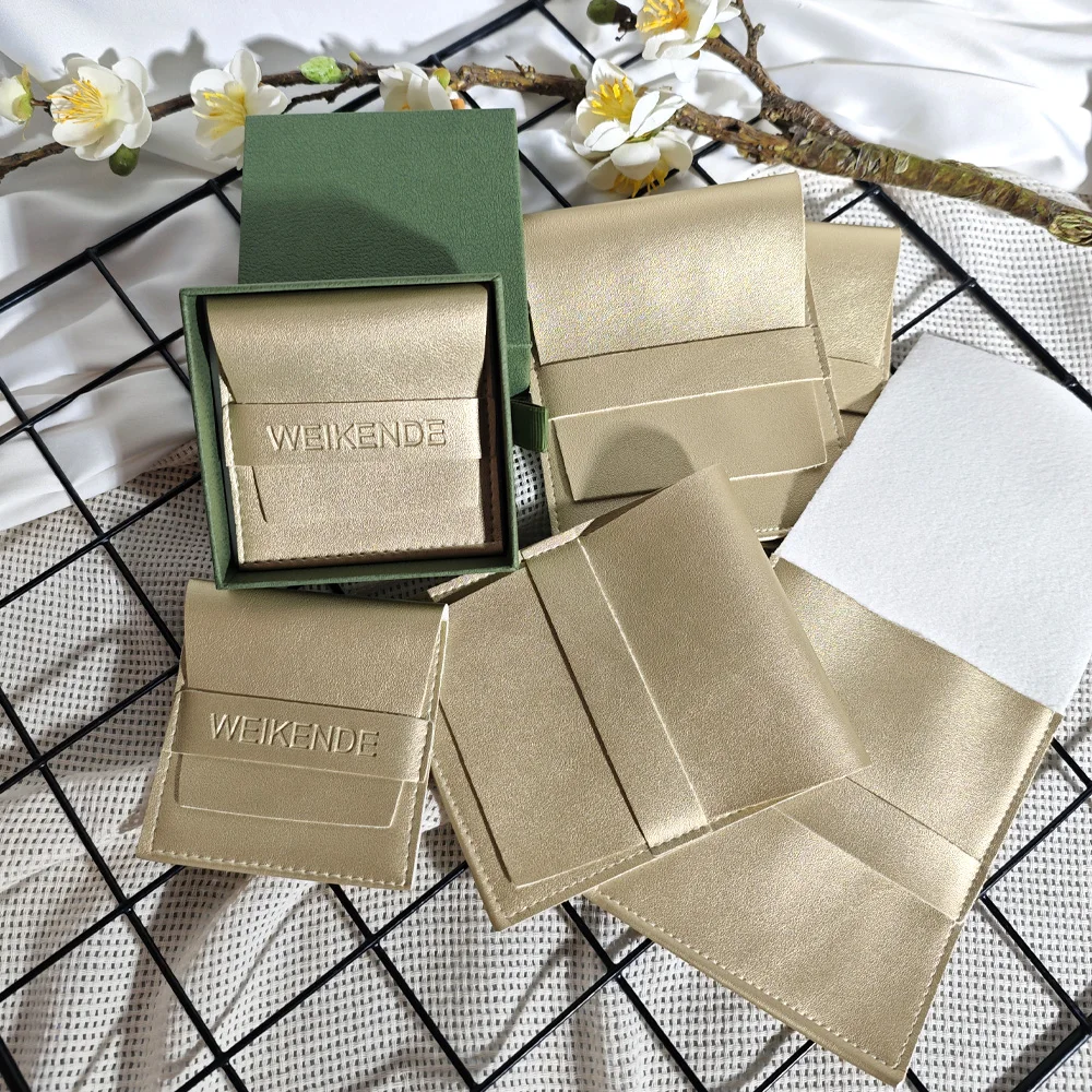 

100 Personalized Deboss Logo Print PU Leather Jewelry Pouch Bags Custom DIY Earring Bracelet Packaging Box Ring Gift Brooch Bags