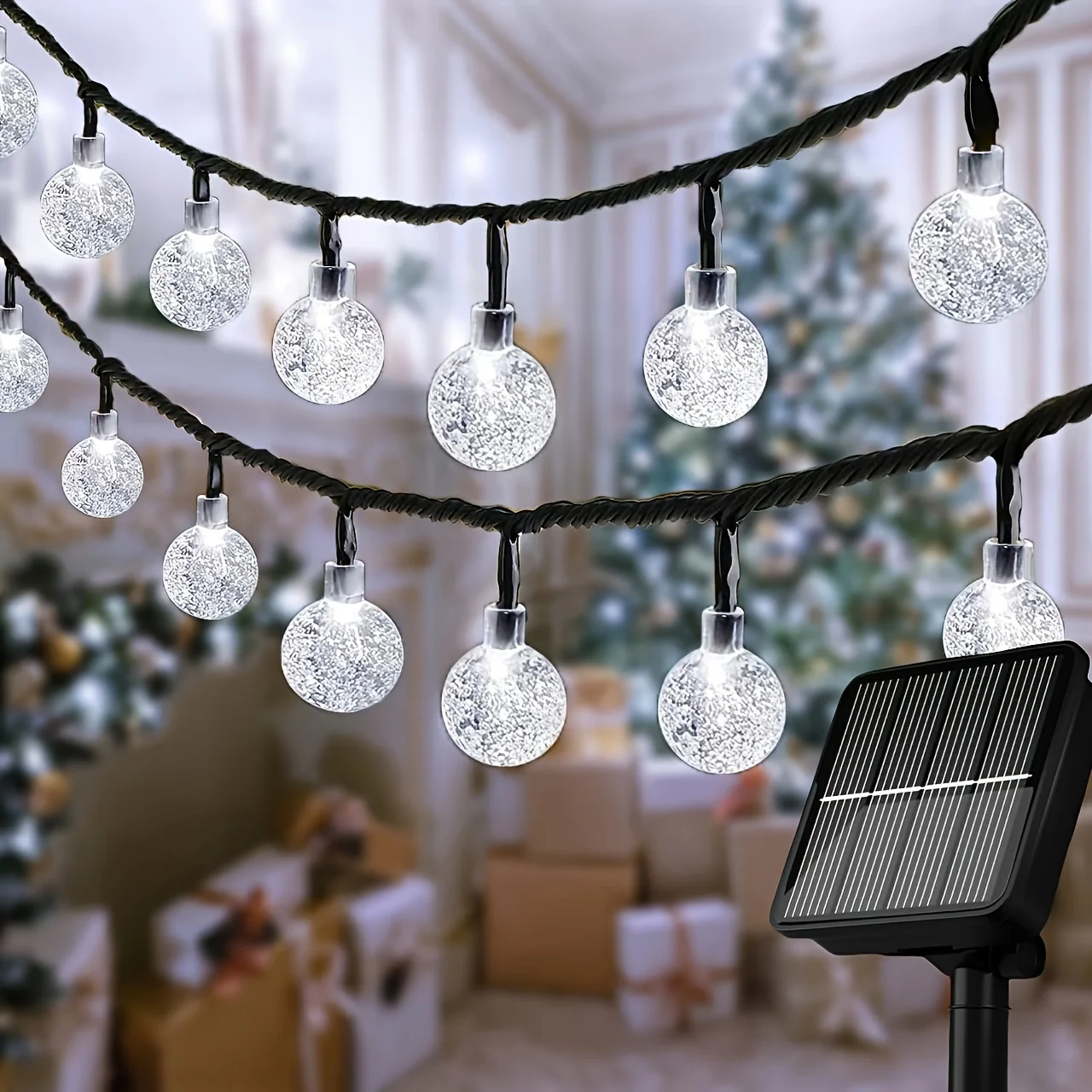 

1pc LED Solar Crystal Bubble Ball String Light 8 Light Modes Outdoor String Light For Wedding Camping Tent Christmas Decoration