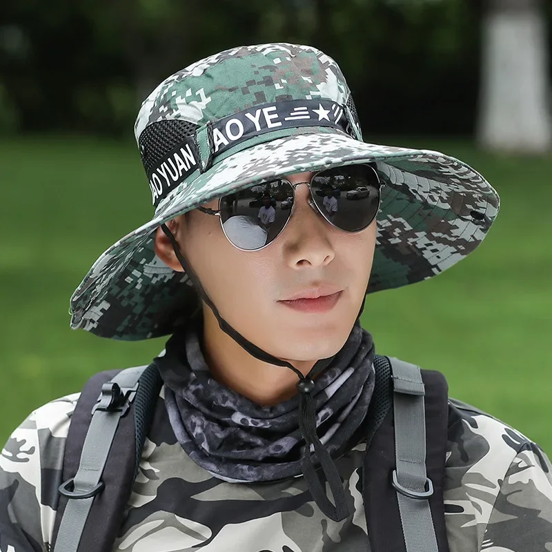 Summer Bucket Hat For Men Fisherman Cap Fishing Outdoor Sunshade Unisex Brim Sunscreen Riding Hiking Suncreen Sunhat camouflage