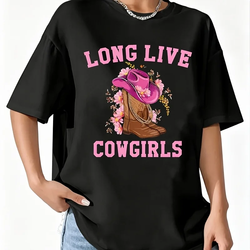 Long Live Cowgirls Women's 100% Cotton T-Shirt Short Sleeve Top Casual Round Neck Fun Print Tee S-5Xl