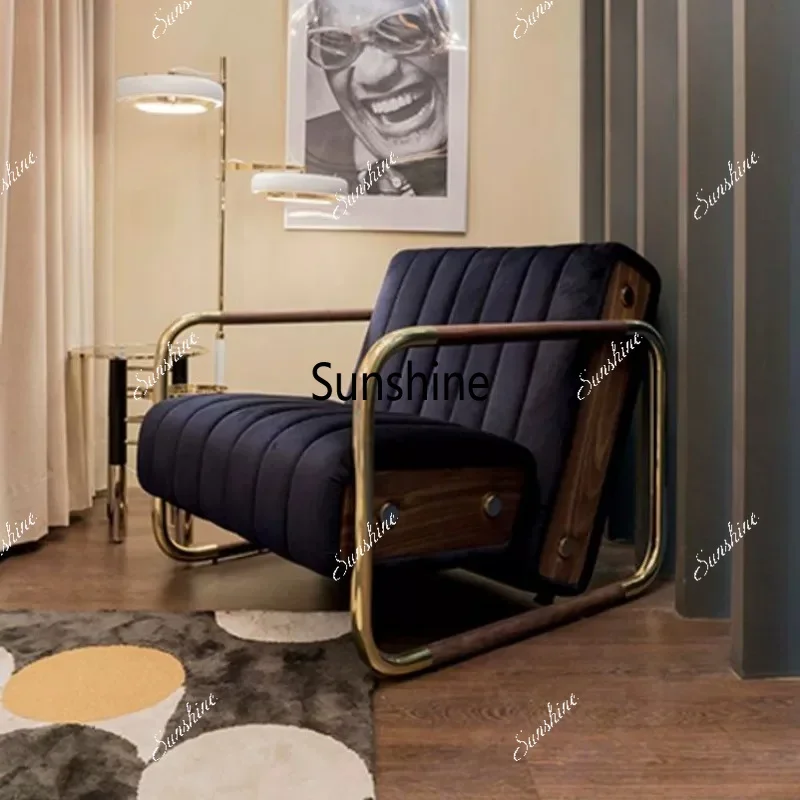 Italian light luxury leisure chair stainless steel metal matte leather sofa chair negotiation chairTJ