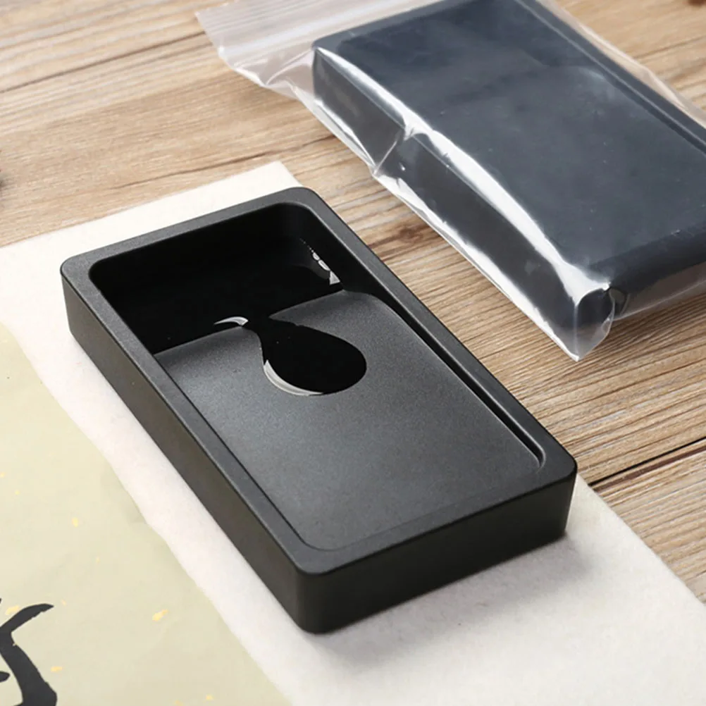 

2 Pcs Dual Portable Inkstone Chinese Calligraphy Supplies Rectangle Drawing Black