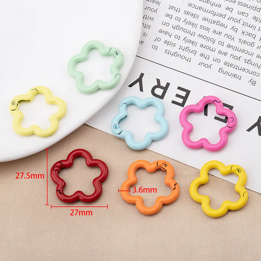 5/10pcs Colorful Flower-shaped Alloy Carabiner Rings Keychain Clip Spring Hook Hanging Buckle For DIY Jewelry Making Accessories view 6