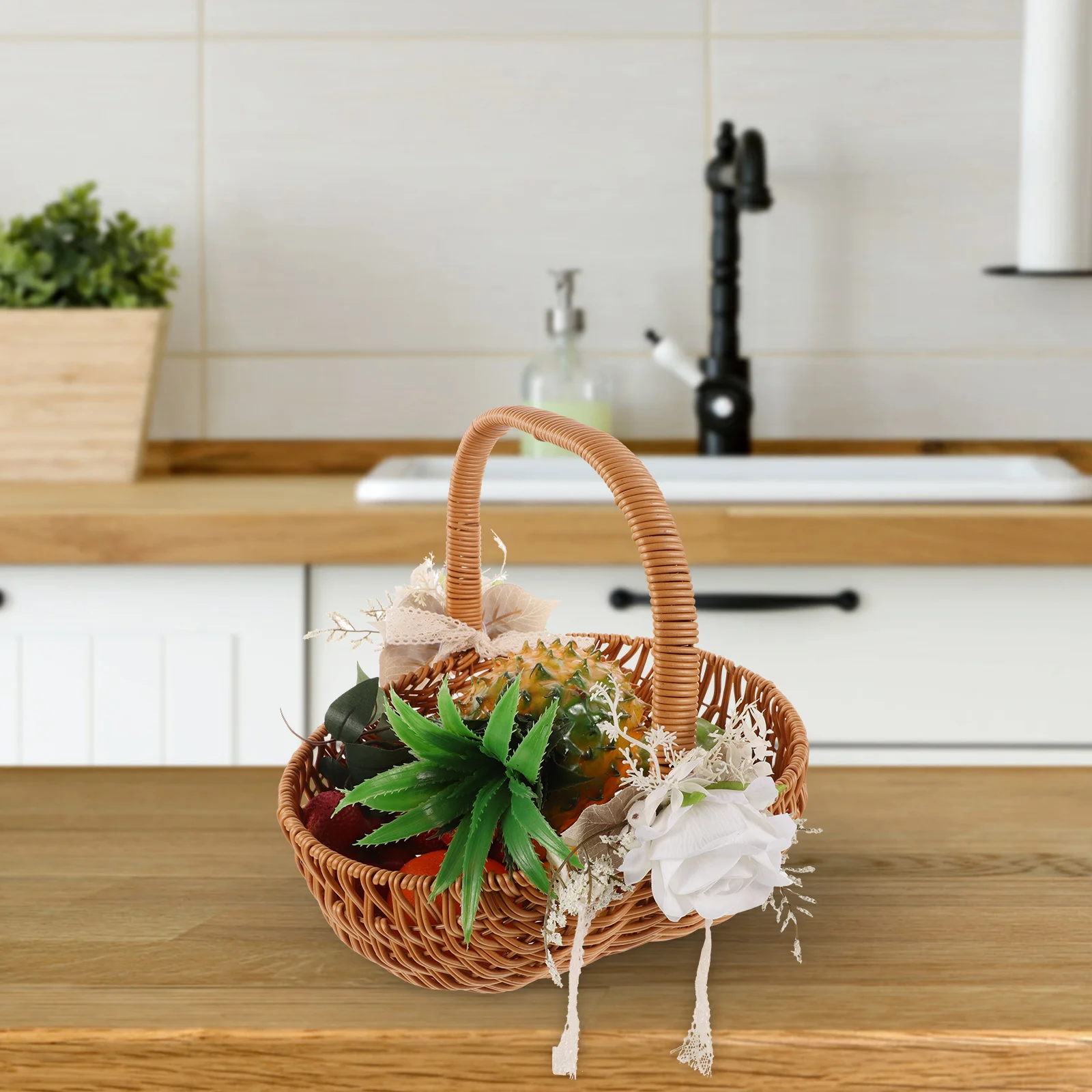 

Imitation Rattan Woven Storage Baskets Portable Fruit Vegetable Organizer Household Picnic Party Decoration Serving Container