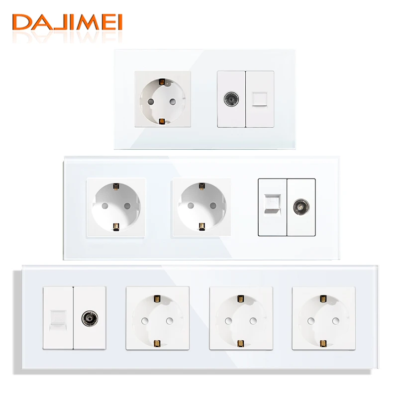 DAJIMEI EU Russland Standard Double Triple Wand Stecker TV Computer Internet RJ45 und Buchse Kristall Glas Panel für Heimwerker