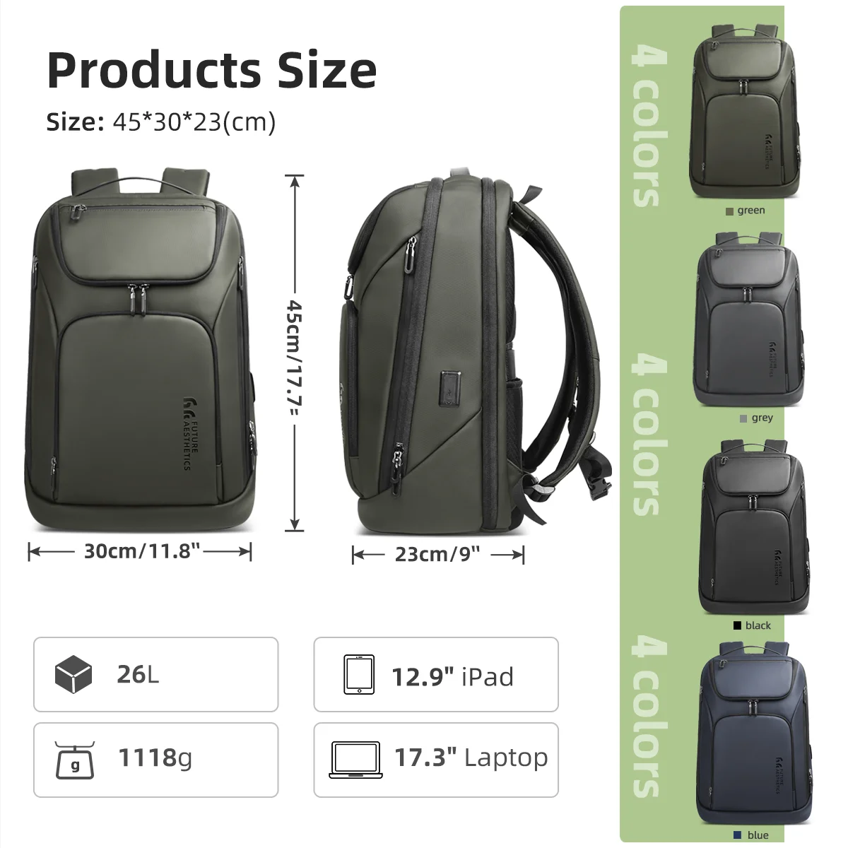 HK High Capacity Business Backpack Men Travel Bag Waterproof 17.3\