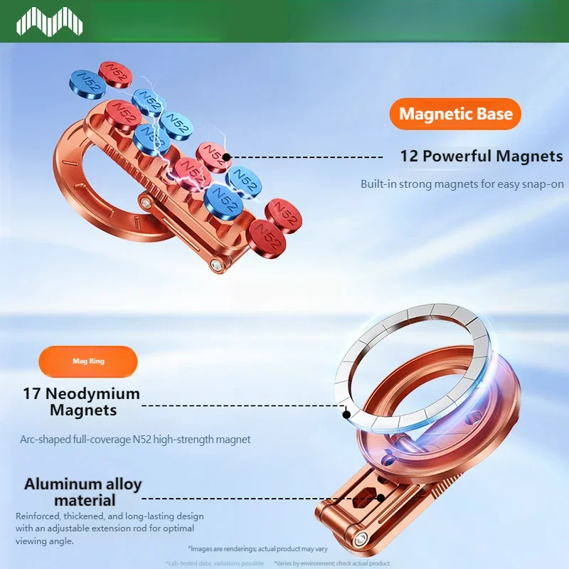 Dual-Sided Magnetic Foldable Phone Holder for Golf Cart & Gym Treadmill, 360° Rotation Strong Magnet Mount for iPhone Samsung