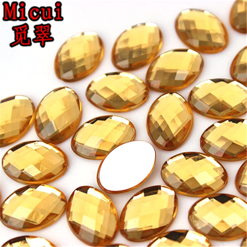 Micui 100Pcs 10*14mm Oval Shape Flat Back Rhinestone Applique Acrylic Stone Crystals Non Hotfix Crafts Jewelry Accessories MC772
