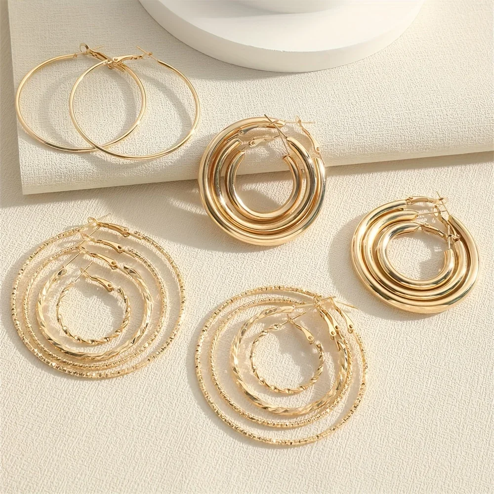 8 Pairs Set Of Hoop Earrings Alloy Jewelry Elegant Simple Style For Women  Daily Wear Delicate Set Gifts image 6