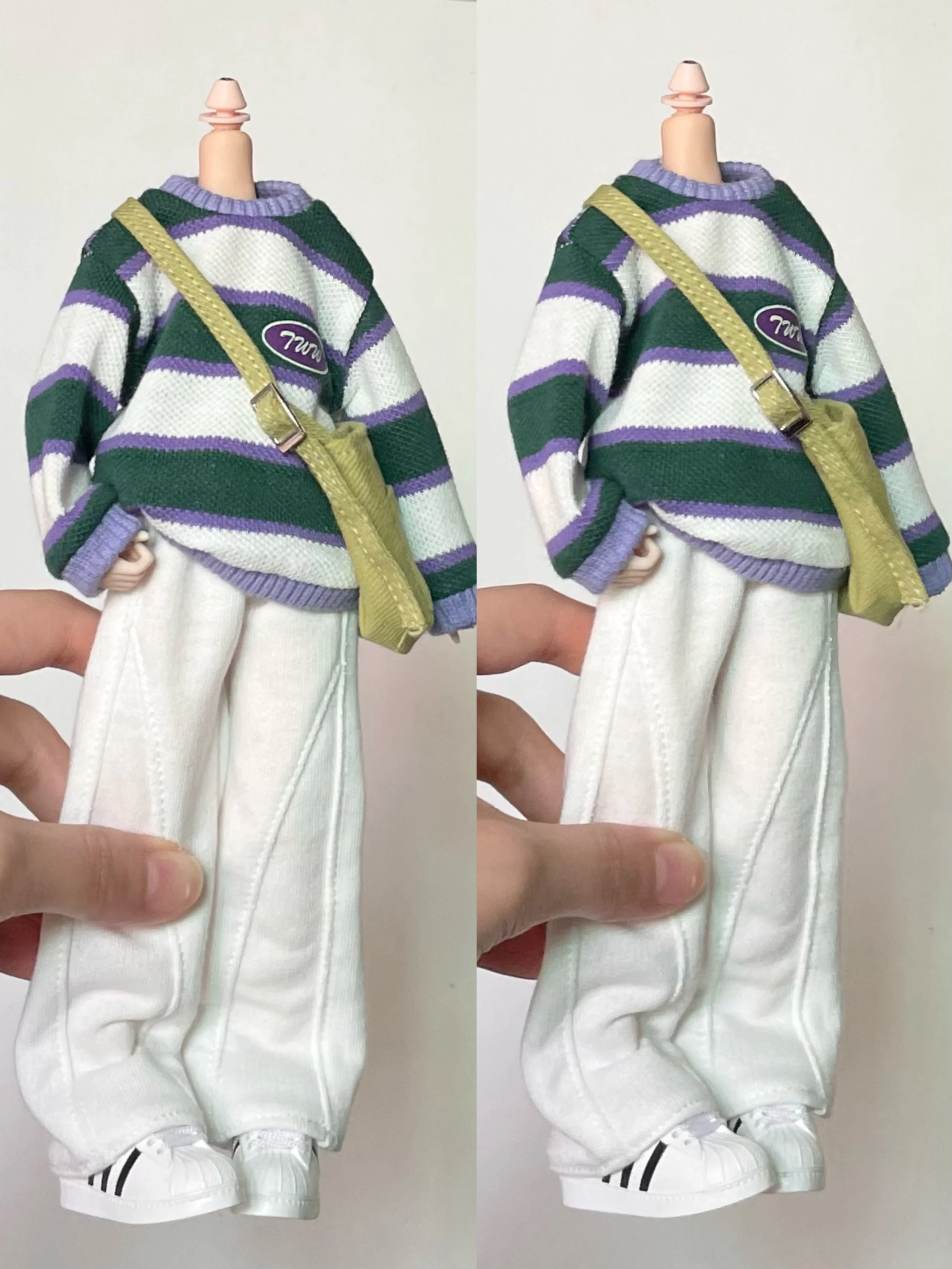 

New Blythe Doll Ob24 Clothes Color-Matching Striped Crew-neck Hoodie Sweatshirt White Sports Wide-leg Pants Crossbody Bag