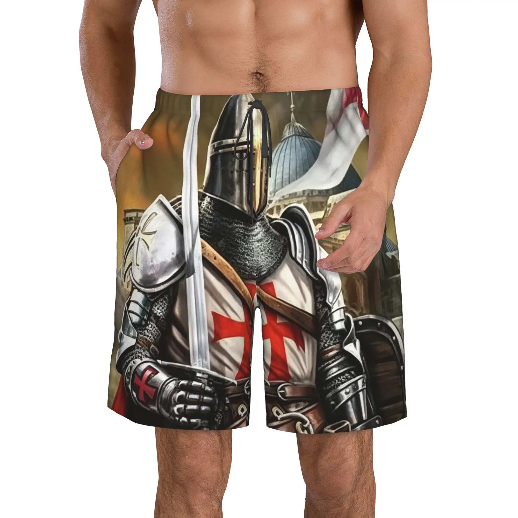 Knights Templar Trunks Beach Board Shorts Casual Quick Dry Swim Summer Men Pants