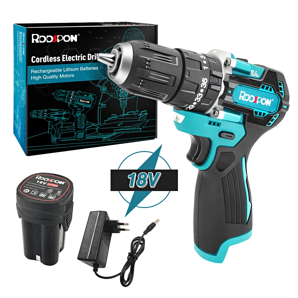 

RDDSPON 18V Brushless Cordless Drill Rechargeable Electric Screwdriver 2 Speed Mini Wireless Driver DC Li-Ion Battery Power Tool