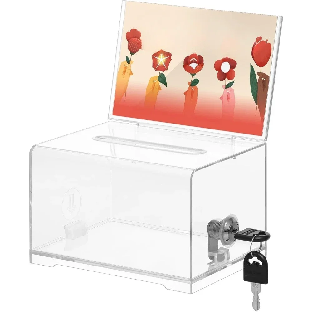 

Ballot Box with lock, Ballot box with sign Holder, Poll Suggestion Box, Raffle Box, Tip Jar 6.2" x 4.6 "x 4.0"