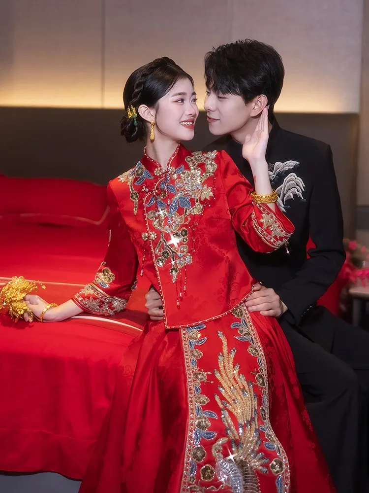 

New Chinese-style wedding dress for brides attire banquet and toasting style