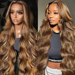 Perruque Lace Front Wig Body Wave Brésilienne Naturelle Sans Colle, Cheveux Bouclés, Blond Brun, P4/27, 13x6, 13x4, à Reflets Ombré