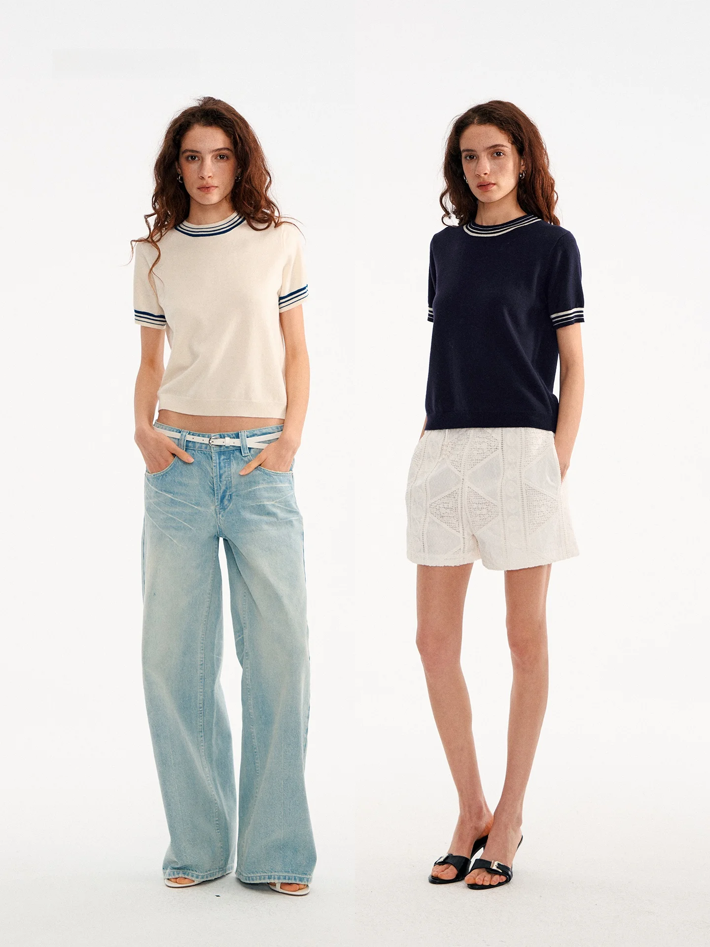 

Женская приталенная шерстяная трикотажная футболка с коротким рукавом, цветными блоками, завышенной талией, в полоску, с круглым вырезом, укороченная, для ношения под одеждой