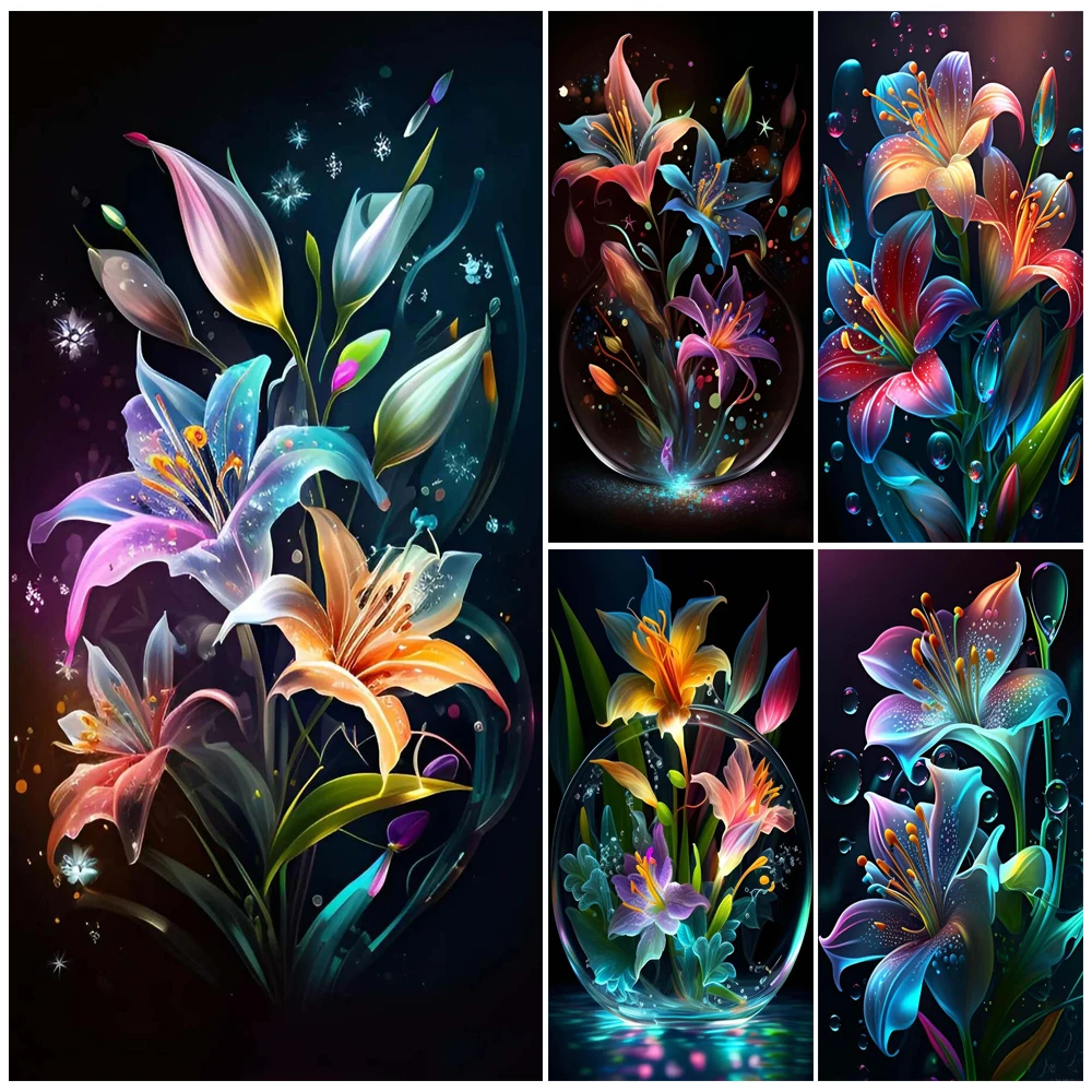 5D DIY Diamond Painting Beautiful Colorful Lily Flower Mosaic Embroidery Full Drill Cross Stitch Rhinestones Home Decor J3608