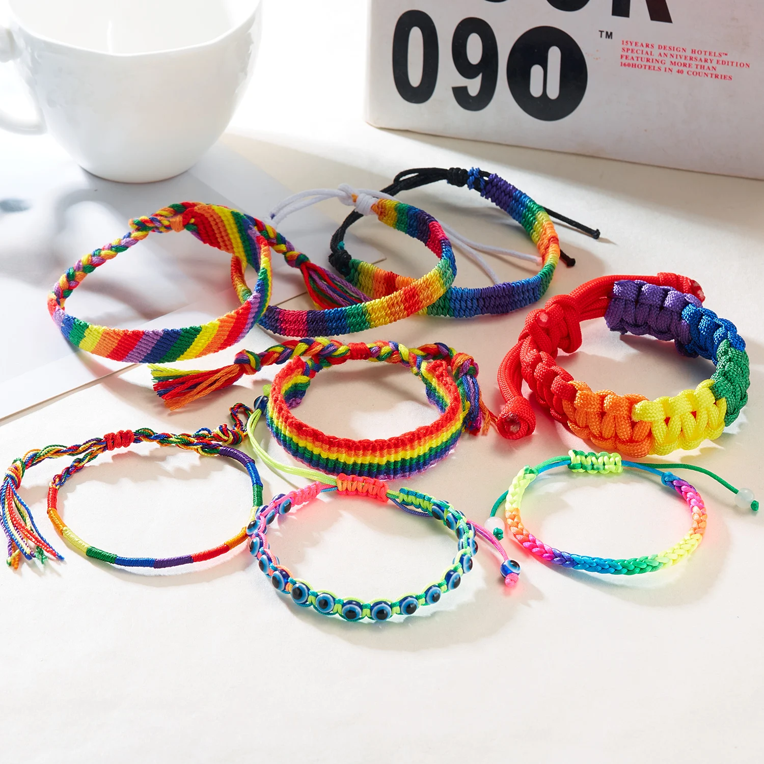 Fashion Woven Rainbow Bracelet for Women Men LGBT Pride Gay Lesbian Braided Bracelets Wristband Unisex Couple Friendship Jewelry