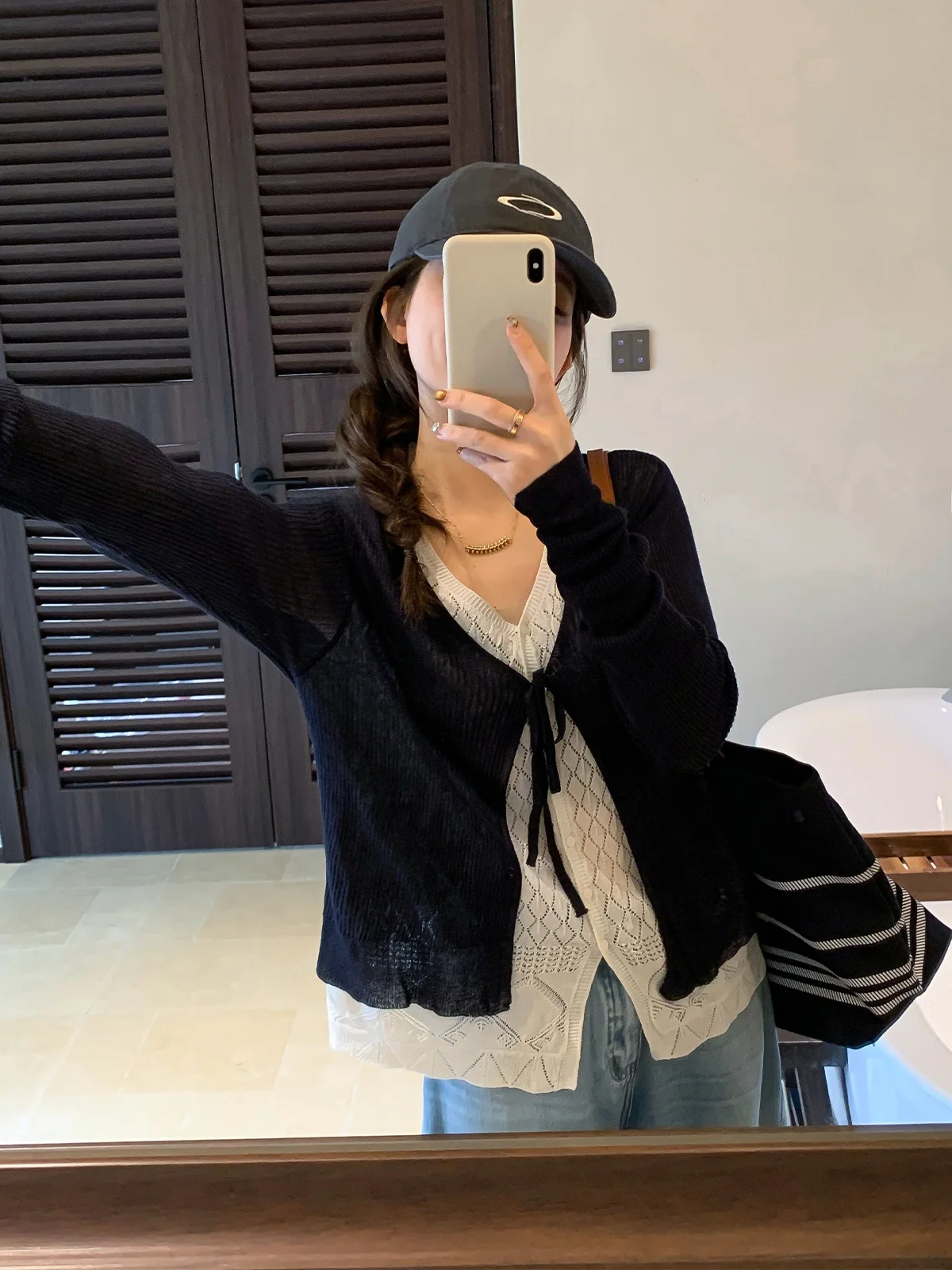 

Женский вязаный кардиган Love Devil Fish с V-образным вырезом, имитация двухслойности, из льна, весенний модный топ свободного кроя с длинными рукавами