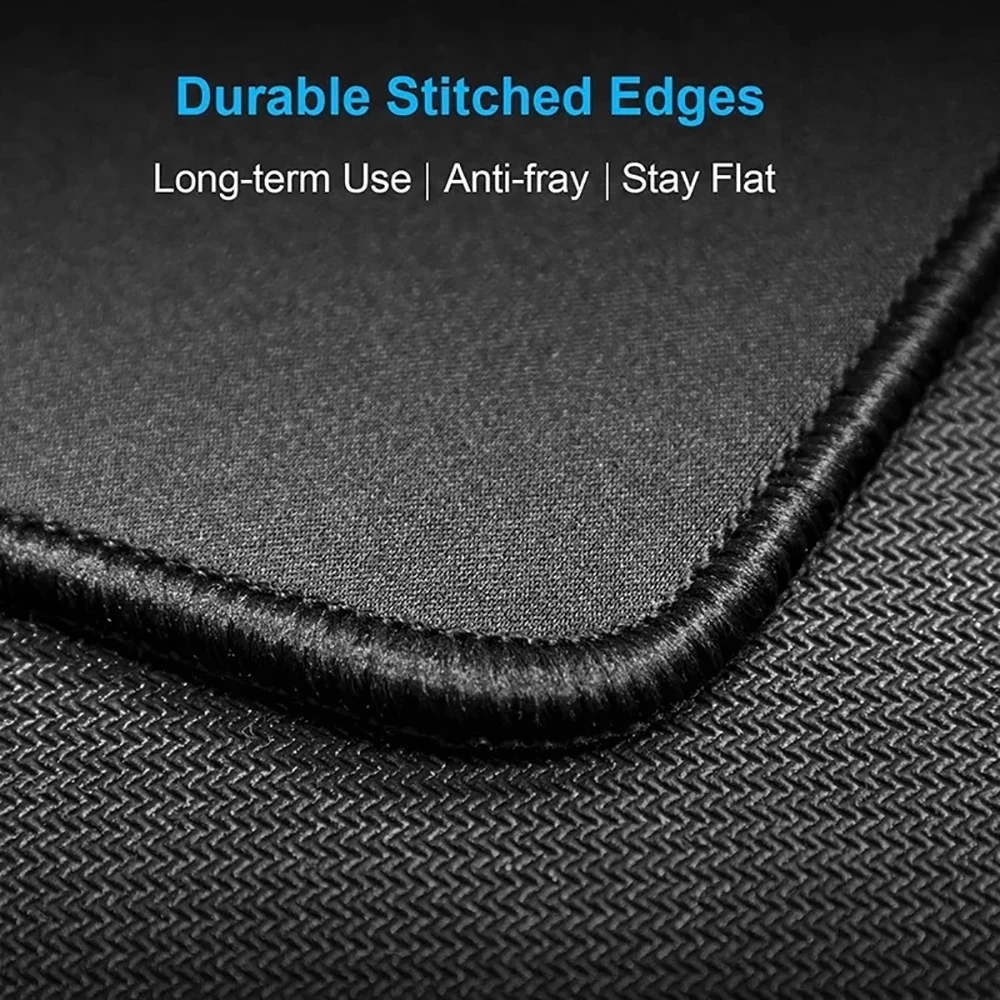 Black Office Mouse Pad Square with Stitched Edge Smooth Cloth Gaming Mousepad Non-Slip Rubber Base for Computer Laptop Desk Mat