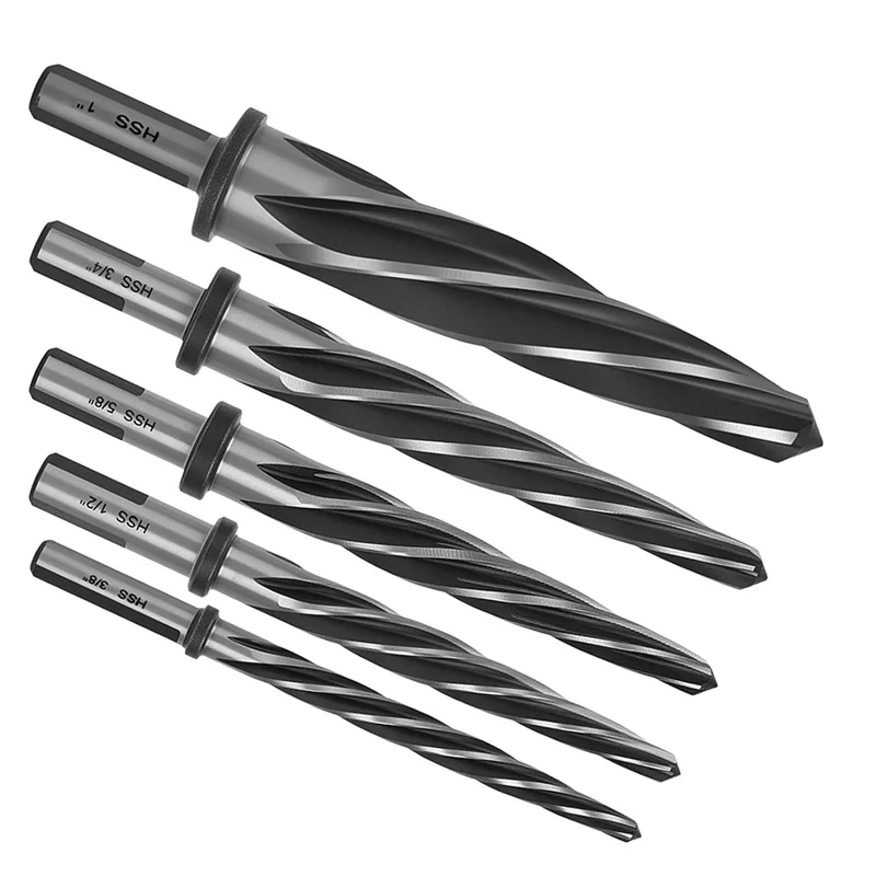

BHBD-M2 HSS Taper Chucking Reamer Set(5 PCS), 3-Flat 1/2" Shank For Steel, Metal Wood, Alloy