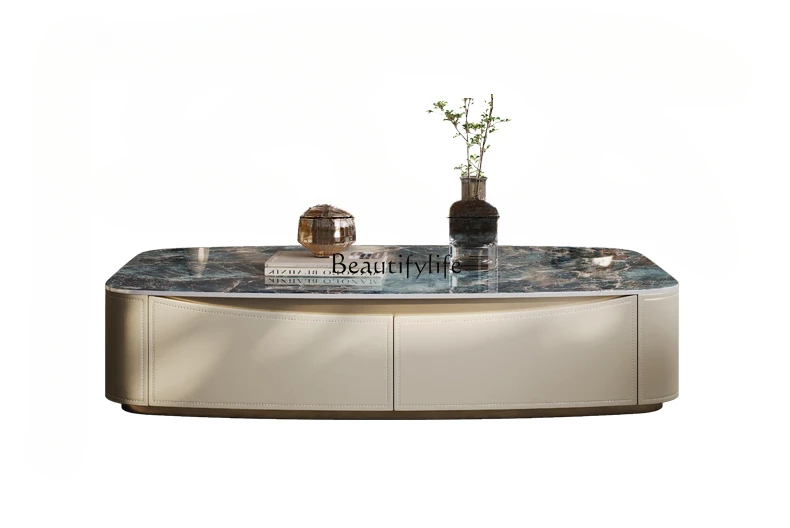 Light Luxury Coffee Table Living Room Stainless Steel Rectangular Household Natural Marble Designer Coffee Table