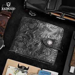 Men's Genuine Leather Wallet Head Layer Cowhide Retro Casual Vertical Multi-Function Money Bag Money Clips