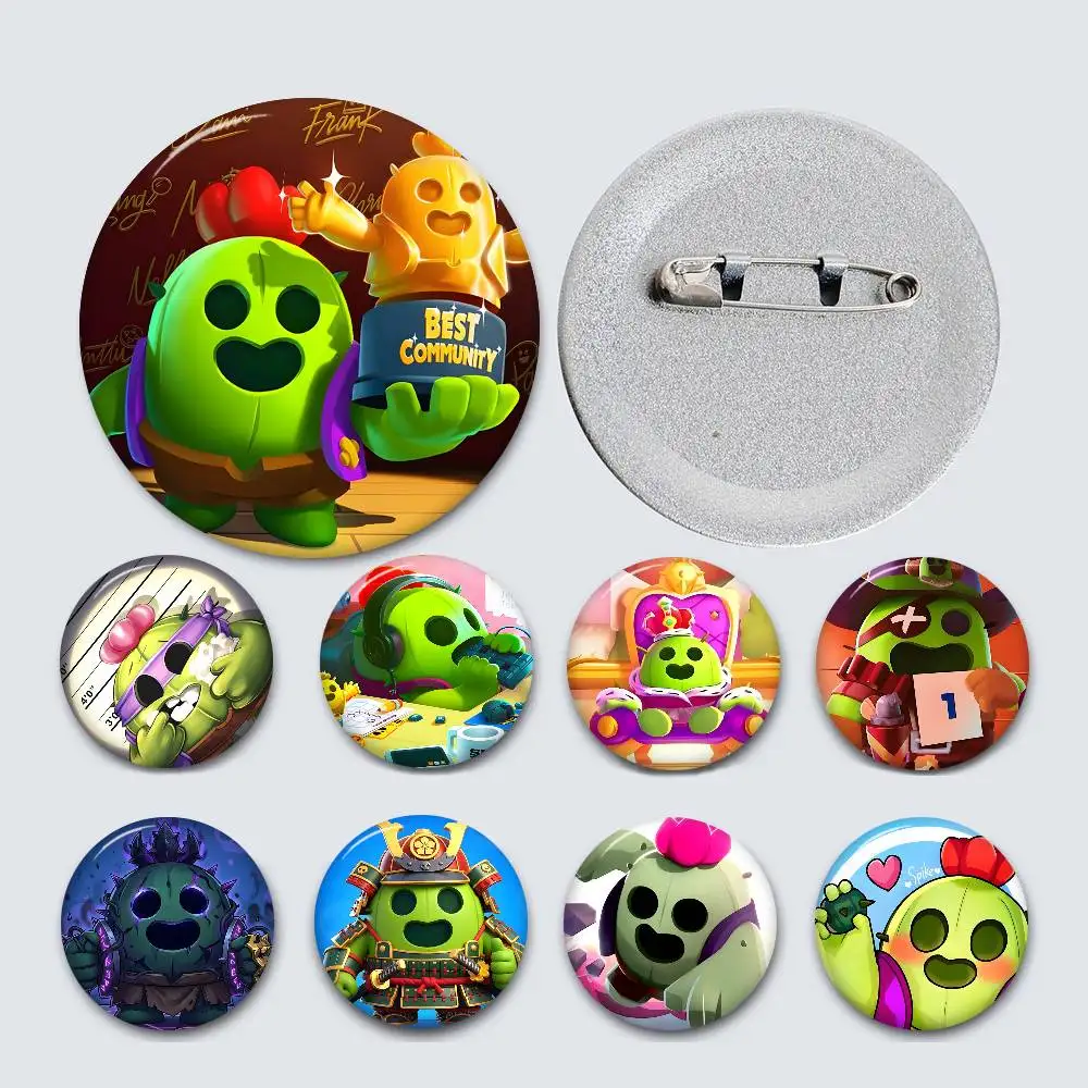 Mobile Game Brawl S-stars Spike Game Brooches Anime Badge Round Handmade Brooch Lapel Pins Jewelry for Backpack Clothes Gifts
