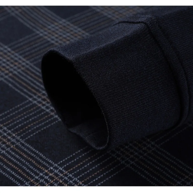 Spring and Autumn Men's Pullover Polo Collar Plaid Solid Button Fake Two Piece Polo Bottom T-shirt Fashion Casual Formal Tops