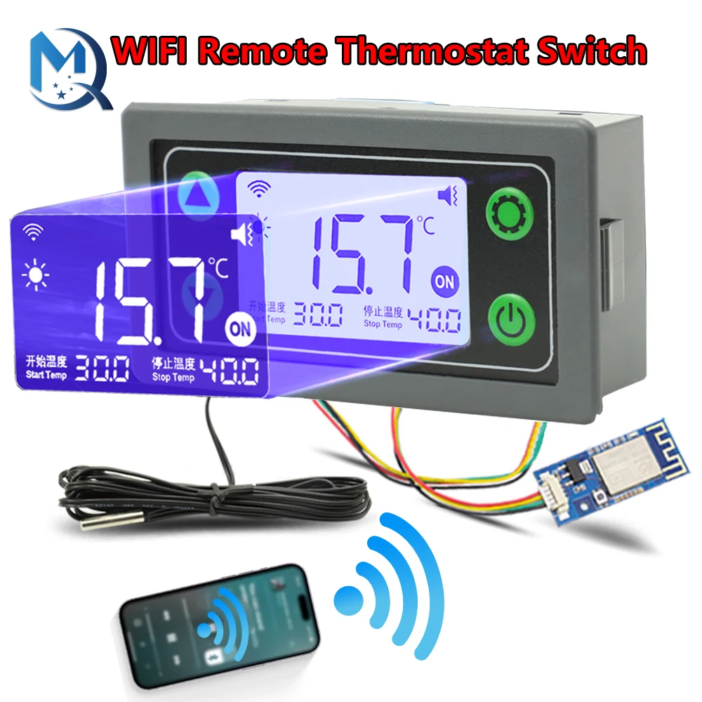 WIFI Remote Temperature Thermostat Controller DC6-30V High-Precision Temperature Hot Cold Controller Module Buzzer Alarm Probe