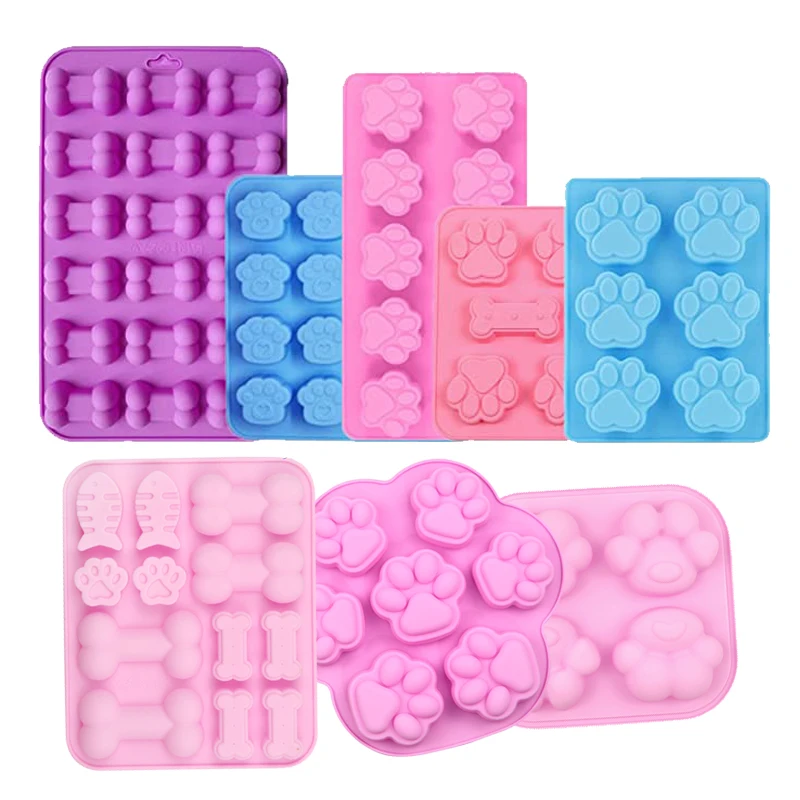 Dog Paw Bone Mold Pet Frozen Treats Silicone Mould Puppy Cat Print Treat Moldes De Silicona Baking Accessories Cupcake Topper