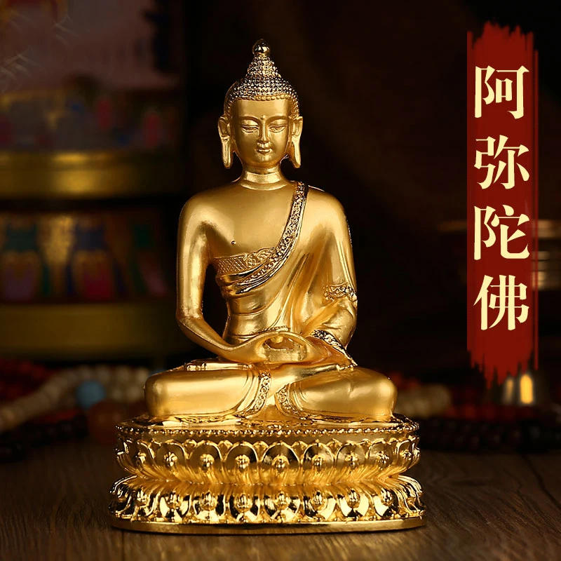 14cm Asia Thailand HOME CAR SHOP altar gilding buddha statue Amitayus Amitabha BLESS family safe bronze