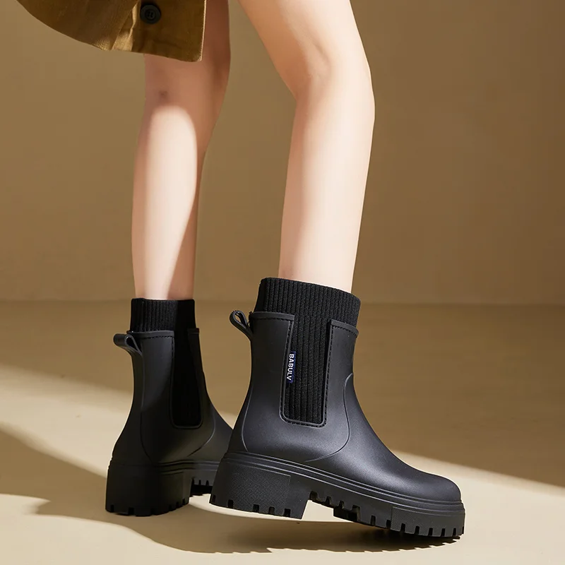 

Модные женские резиновые сапоги на платформе: водонепроницаемые, износостойкие, нескользящие, милые, для студентов