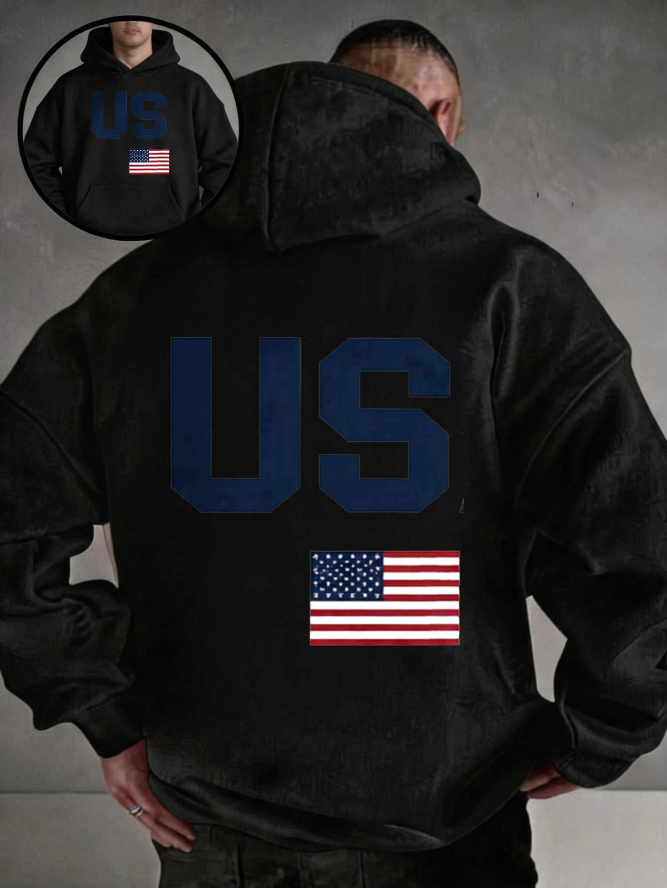 Oversized colorful hoodie, streetwear-style pullover, featuring American-style lettering and US flag prints; unisex casual wear.