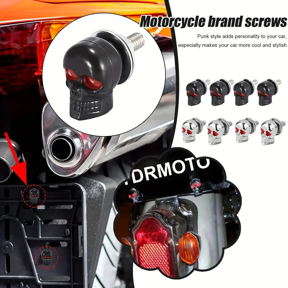 Motorcycle License Plate Frame Bolt Screws Skull Car License Plate Frame Bolts Screw License Plate Frame for Any 6mm Bolt Faste