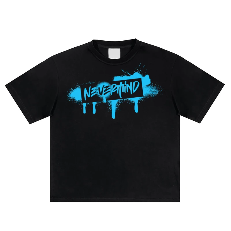 Y2K Spray Painted Graffiti Printed T-shirt Punk Hip-Hop Loose Casual Cotton Tee Skateboarding Culture Oversized Pullover Tops