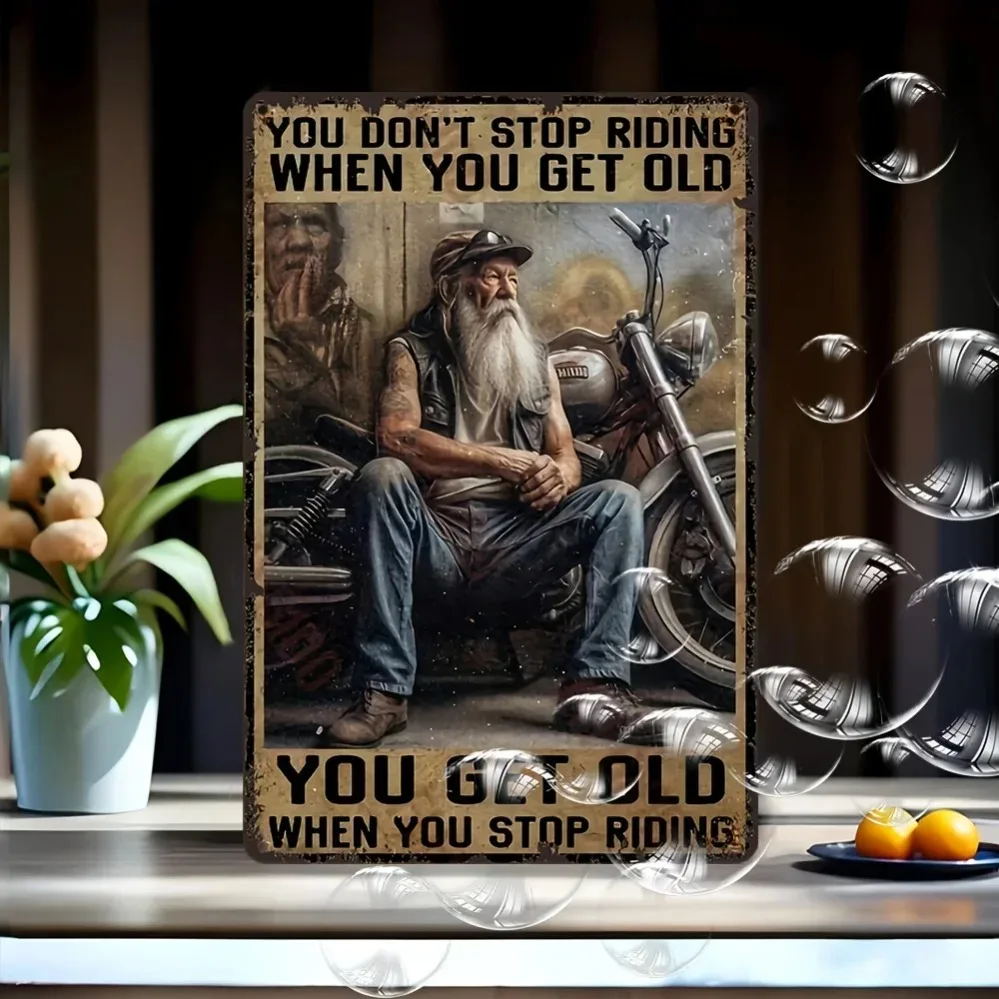 

Motorcycle Enthusiasts Rejoice! A Vintage Metal Wall Pediment with a Sign Poster, Rustic Wall Art Ideal for Garage Decor