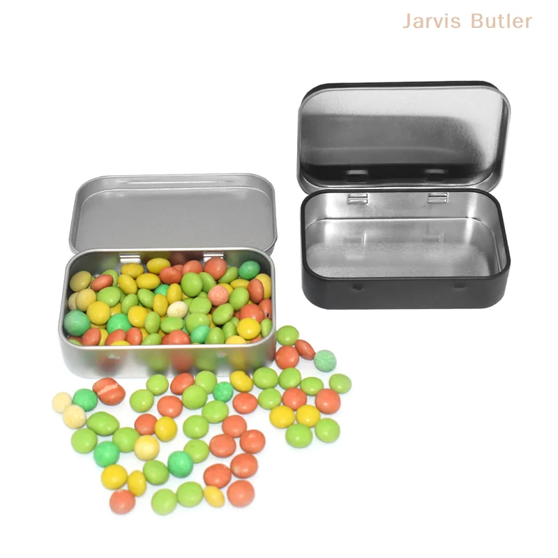 

Metal Rectangular Empty Mini Tin Box Tinplate Push Candy Pill Cases Bins Jar Hinged Containers Small Organizer Storage Box