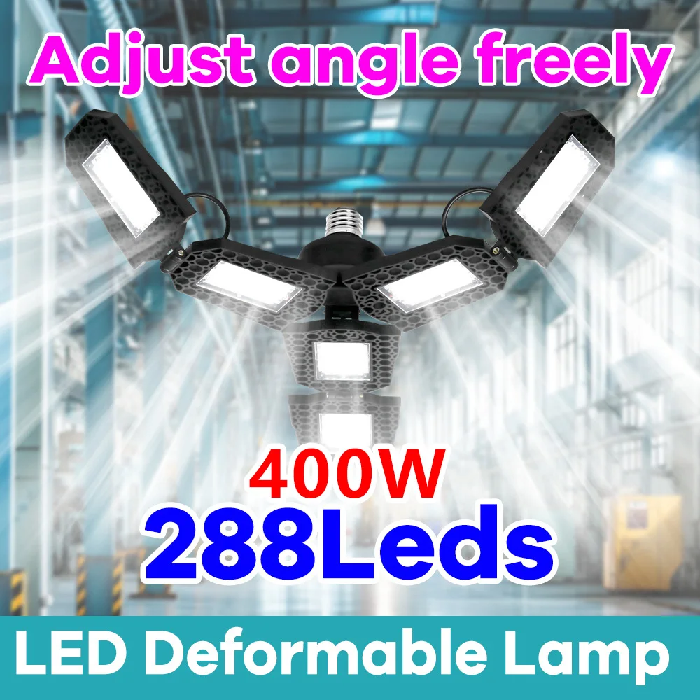 

400W Foldable E27 LED Light Bulb AC100-277V 6Fan Shape LED Bulb Ceiling Light Lampada for Home Living Room Warehouse Garage Lamp