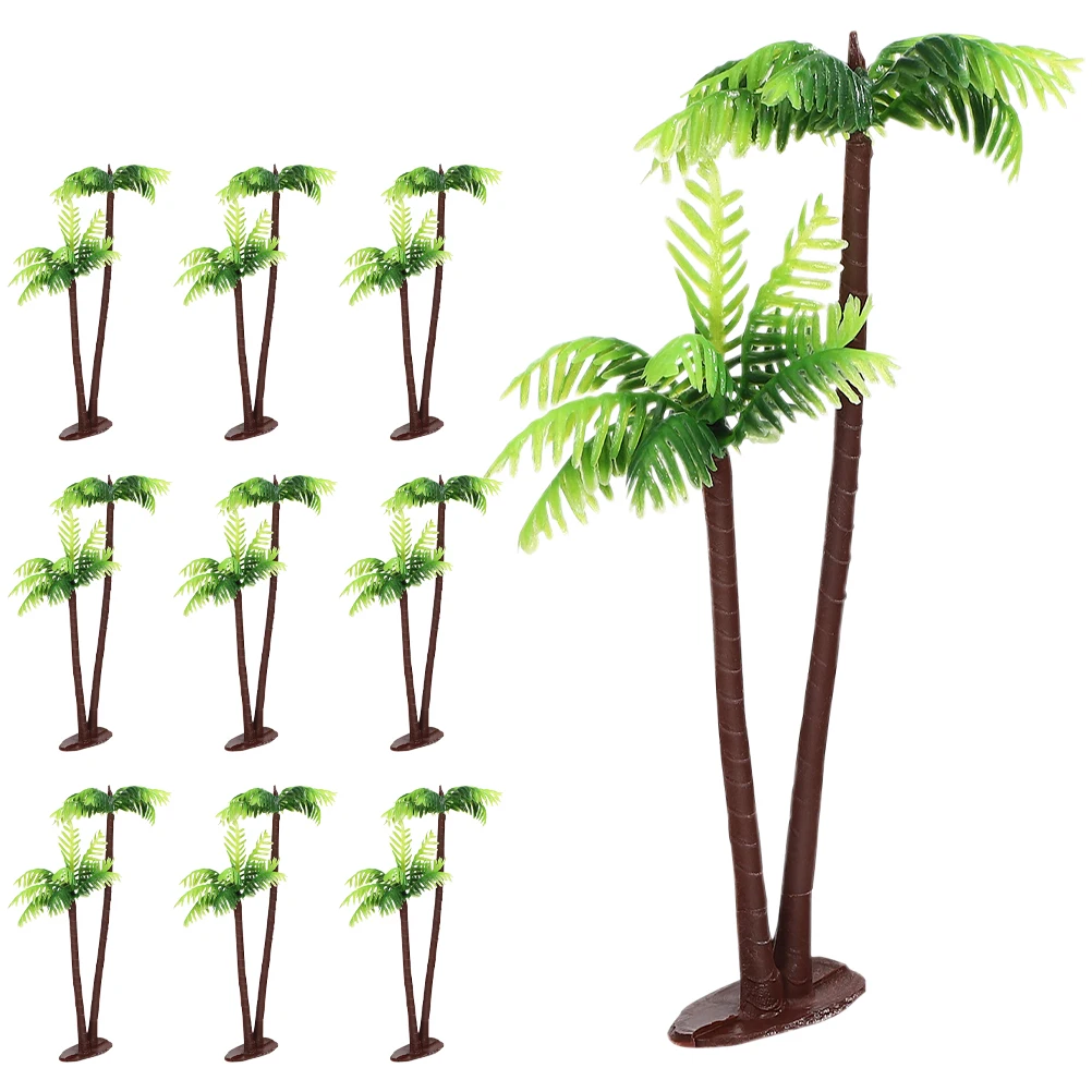 

10pcs Palm Tree Decor: Miniature Palm Trees - Artificial Plastic Cake Toppers - Mini Decor For Home Party & Photography Props
