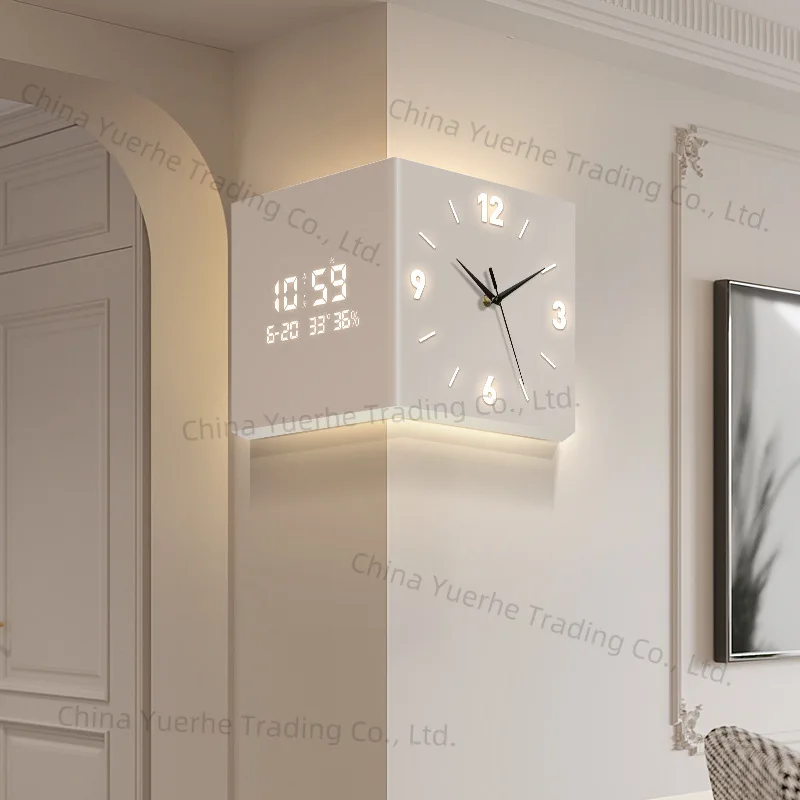 

New double-sided wall clock, one side, one side plug-in model creative living room corner wall clock with calendar modern simple