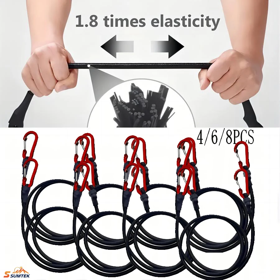 

Heavy Duty Bungee Cord Elastic Tie Strap String Carabiner Hooks - Durable & Versatile - For Kayak, Cycling,Luggage,Camping
