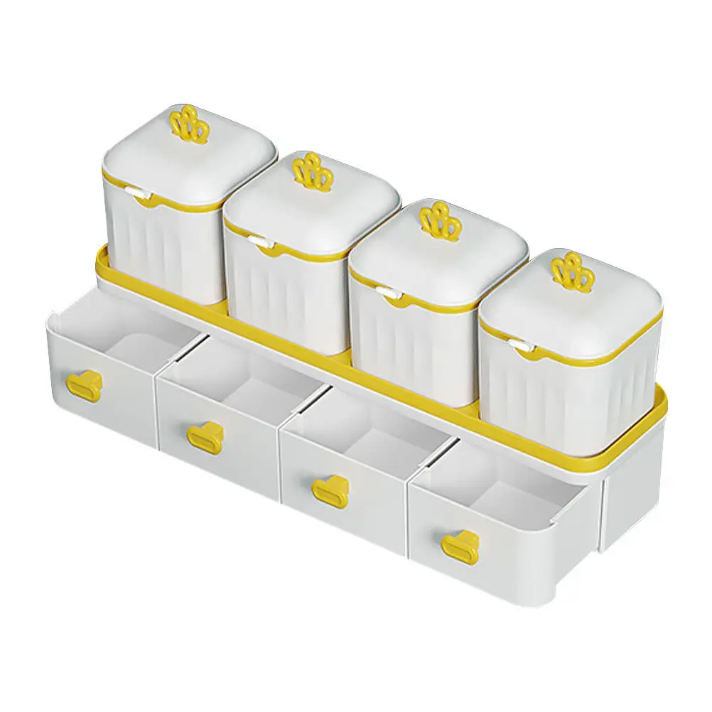 1Set Drawer Style Kitchen Seasoning Box Set Double Layer PP Condiment Organizer Large Capacity Easy Jar Set for Salt