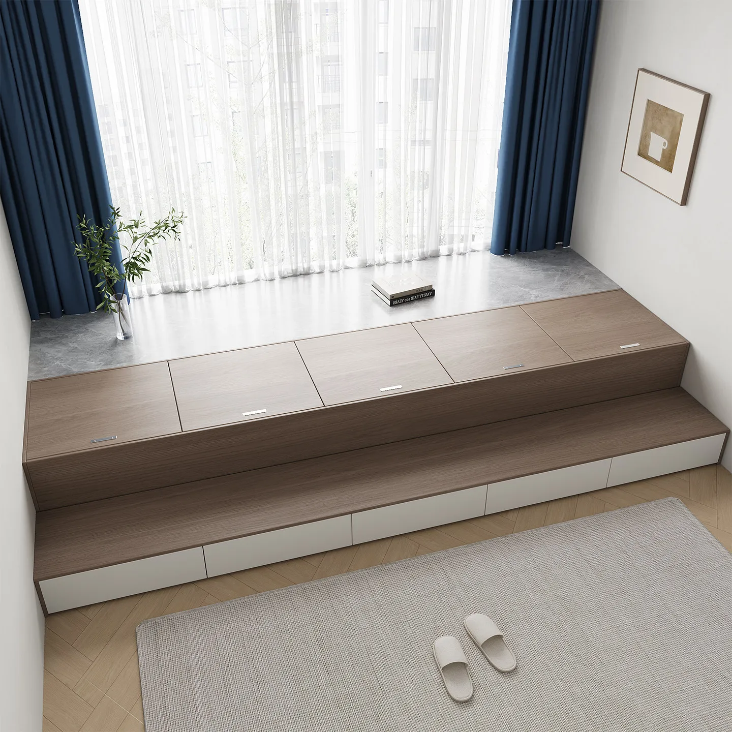 Solid wood space-saving, modern minimalist bay window splicing, enlarged bed cabinet, tatami bed