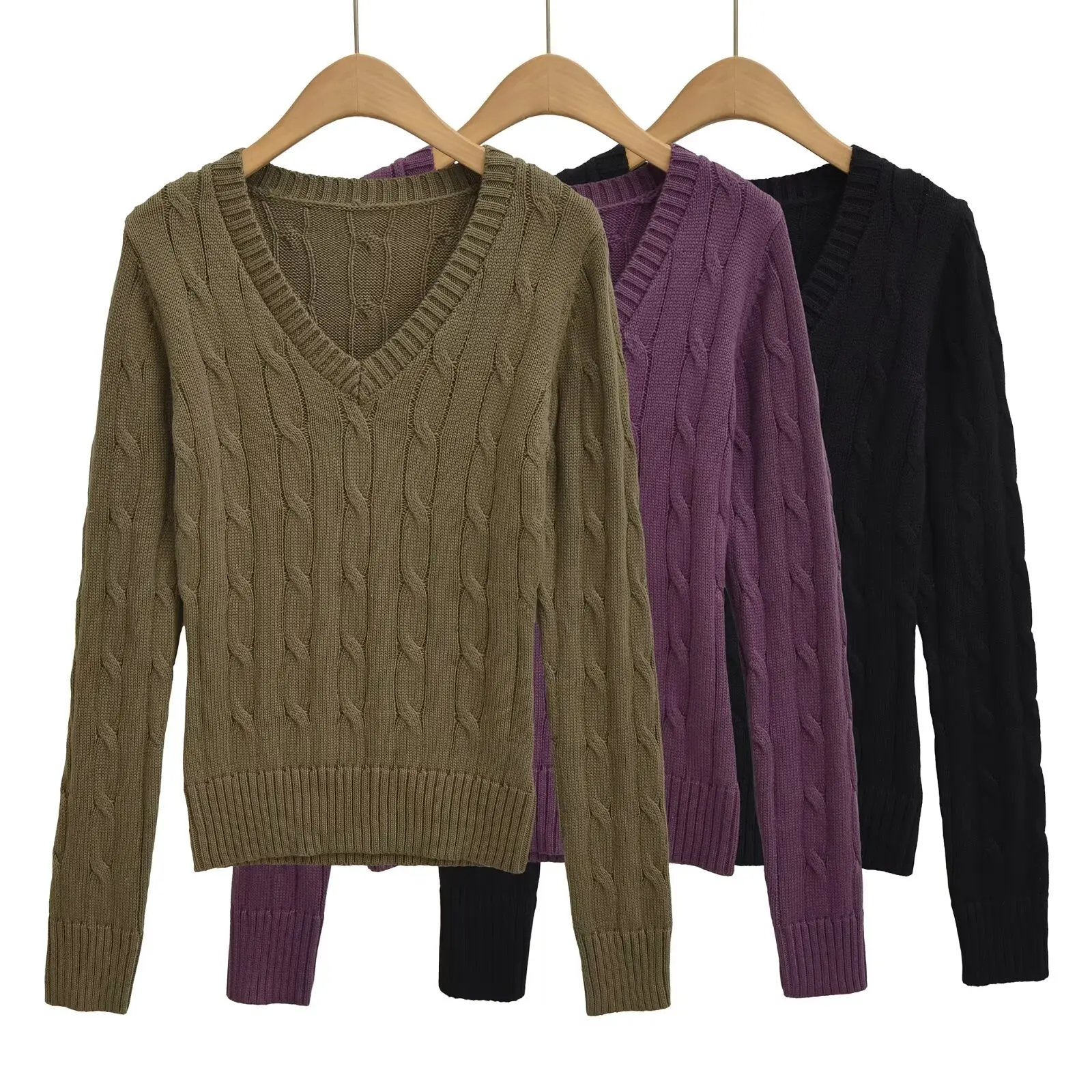 

Retro V-Ne Twisted Knitwear Long Sve Women's Base Layer Top Slimming Versatile Autumn New Sle Casual Double Knit