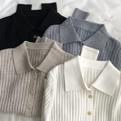 Lucyever Hoge Kwaliteit Gebreid Vest Vrouwen Koreaanse Mode Kraag Knoppen Up Truien Solid Casual Lange Mouw Truien