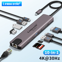Lemorele 10 in 1 USB C HUB Docking Station Type C Adapter 4K@60Hz HDMI 100W PD RJ45 1000Mbps Ethernet SD/TF Slot for Mac Laptop