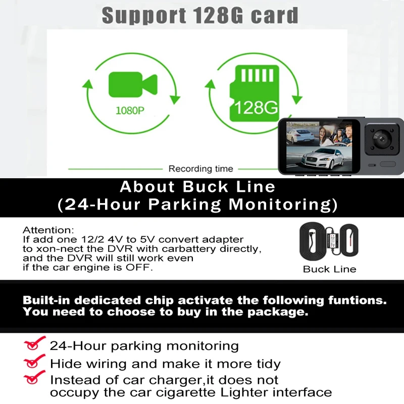 Car DVR WIFI 3 Camera  Mini 1080P Inside Vehicle Dash Cam Three Channel DVRs Recorder Video Registrator Mini Dashcam Camcorder